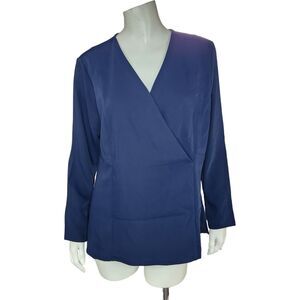 Linea by Louis Dell'Olio Wrapover Pullover Blouse Midnight Blue Womens 10 NWOT‎